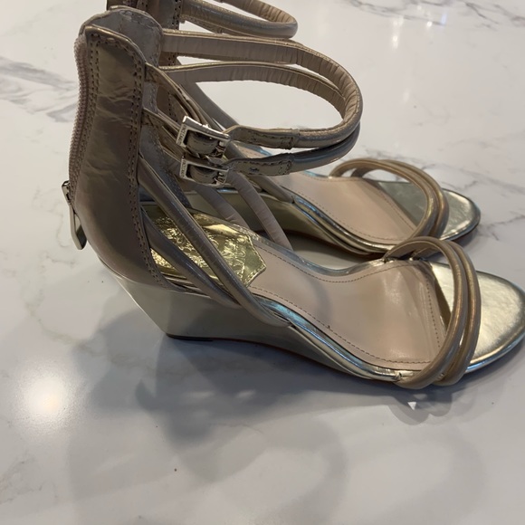 Vince Camuto Shoes - Vince Camuto Beige and Gold Wedge Sandals